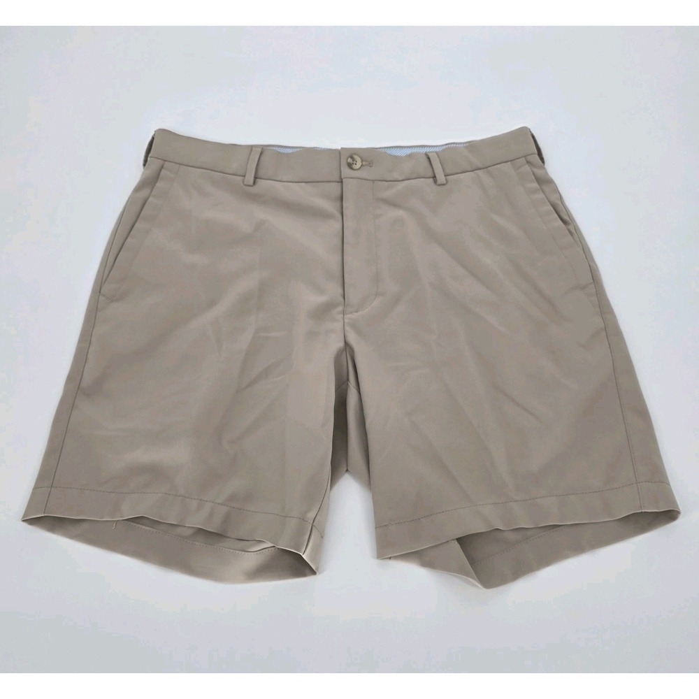 Peter Millar Shorts Men's 34 Khaki Tan Golf Performance Polyester Wicking